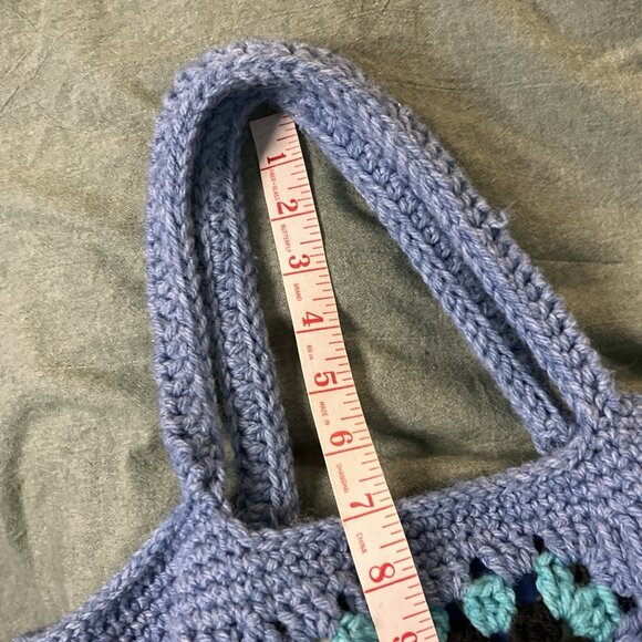 Vintage Handmade Granny Square Crochet Patchwork Tote Bag Cottagecore Cozy Boho - Picture 5 of 7